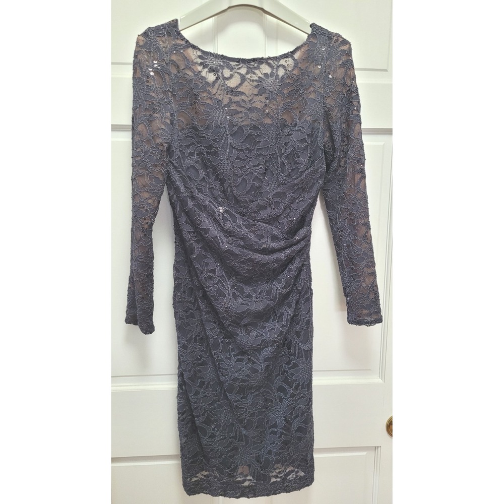 Ralph Lauren Women's Floral Lace Sequins Long Sleeve Sheath Dress - Gray -‎ Sz 6